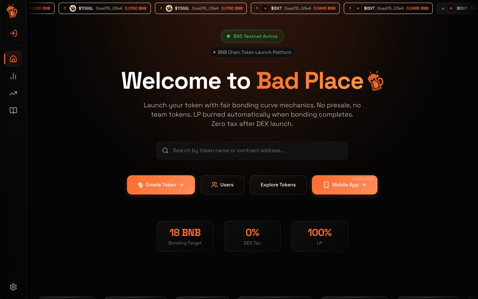 Bad Place — BNB Chain token launch platform